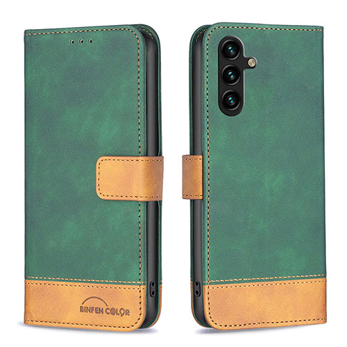 Leather Case Stands Flip Cover Holder B02F for Samsung Galaxy A13 5G Green