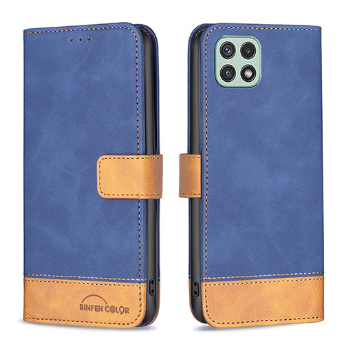 Leather Case Stands Flip Cover Holder B02F for Samsung Galaxy A22 5G Blue