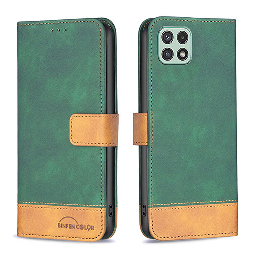 Leather Case Stands Flip Cover Holder B02F for Samsung Galaxy A22 5G Green