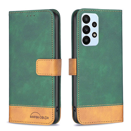 Leather Case Stands Flip Cover Holder B02F for Samsung Galaxy A23 4G Green