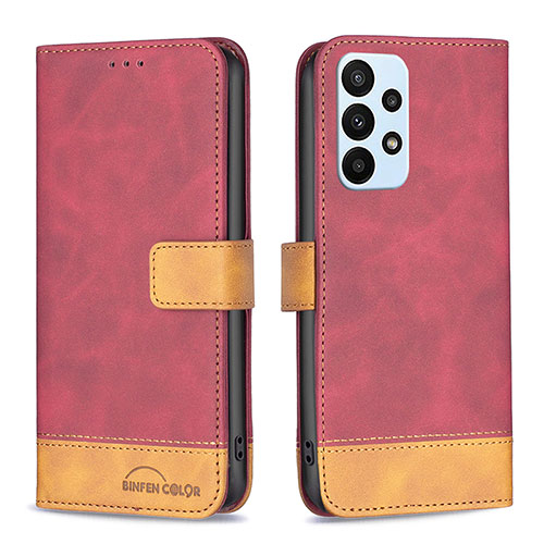 Leather Case Stands Flip Cover Holder B02F for Samsung Galaxy A23 4G Red