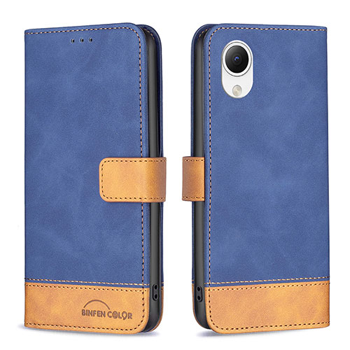 Leather Case Stands Flip Cover Holder B02F for Samsung Galaxy A23s Blue