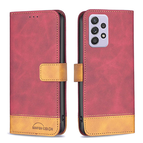 Leather Case Stands Flip Cover Holder B02F for Samsung Galaxy A52s 5G Red