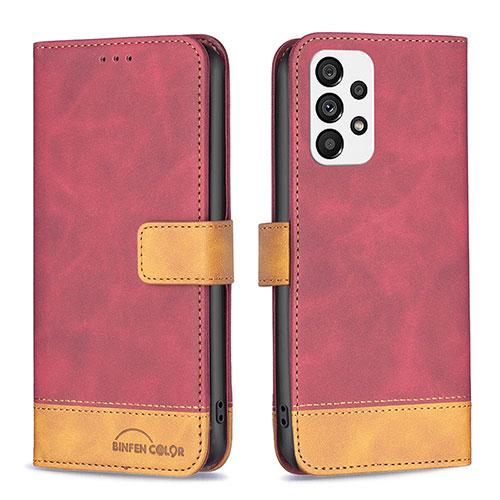 Leather Case Stands Flip Cover Holder B02F for Samsung Galaxy A73 5G Red