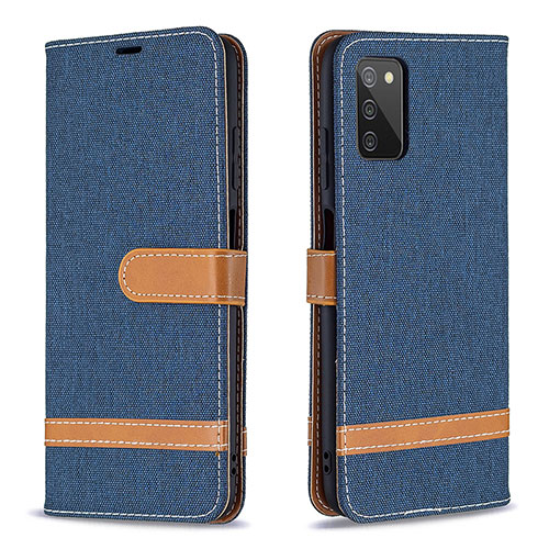 Leather Case Stands Flip Cover Holder B02F for Samsung Galaxy F02S SM-E025F Navy Blue