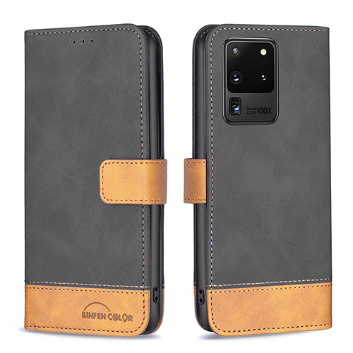 Leather Case Stands Flip Cover Holder B02F for Samsung Galaxy S20 Ultra 5G Black