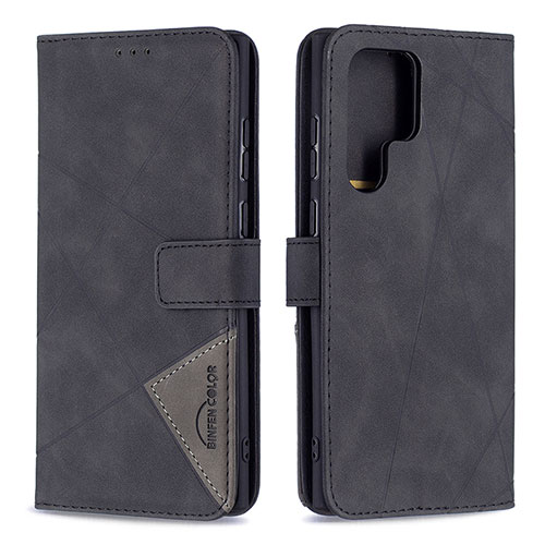 Leather Case Stands Flip Cover Holder B02F for Samsung Galaxy S21 Ultra 5G Black