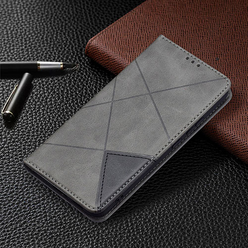 Leather Case Stands Flip Cover Holder B02F for Samsung Galaxy S22 Plus 5G Gray