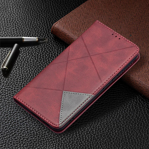 Leather Case Stands Flip Cover Holder B02F for Samsung Galaxy S24 Plus 5G Red