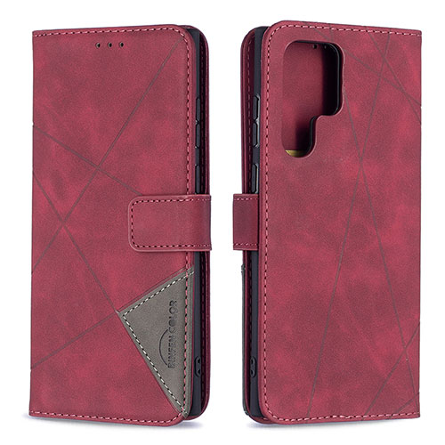 Leather Case Stands Flip Cover Holder B02F for Samsung Galaxy S25 Ultra 5G Red