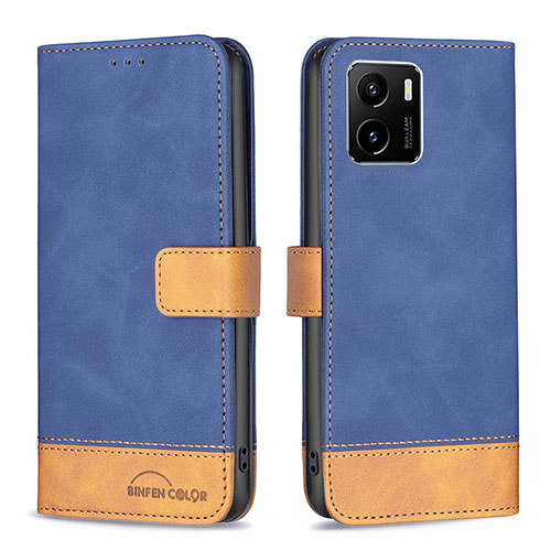 Leather Case Stands Flip Cover Holder B02F for Vivo Y01A Blue