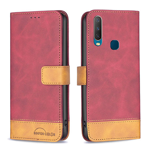 Leather Case Stands Flip Cover Holder B02F for Vivo Y11 Red