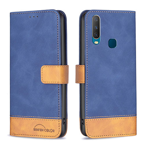 Leather Case Stands Flip Cover Holder B02F for Vivo Y12 Blue