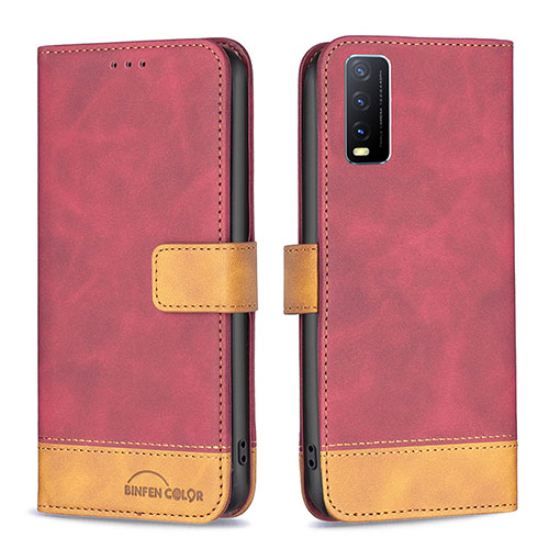 Leather Case Stands Flip Cover Holder B02F for Vivo Y12A Red