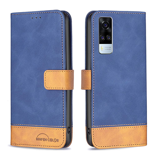 Leather Case Stands Flip Cover Holder B02F for Vivo Y31 (2021) Blue
