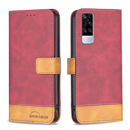 Leather Case Stands Flip Cover Holder B02F for Vivo Y31 (2021) Red