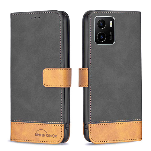 Leather Case Stands Flip Cover Holder B02F for Vivo Y32t Black