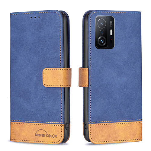 Leather Case Stands Flip Cover Holder B02F for Xiaomi Mi 11T 5G Blue