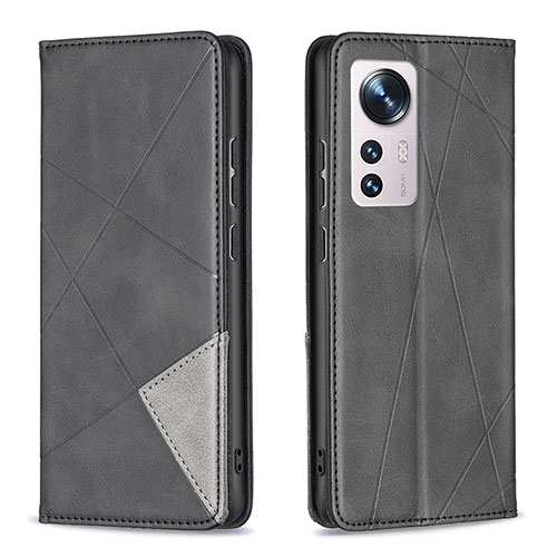 Leather Case Stands Flip Cover Holder B02F for Xiaomi Mi 12S 5G Black