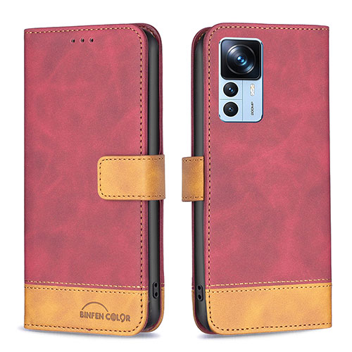 Leather Case Stands Flip Cover Holder B02F for Xiaomi Mi 12T 5G Red