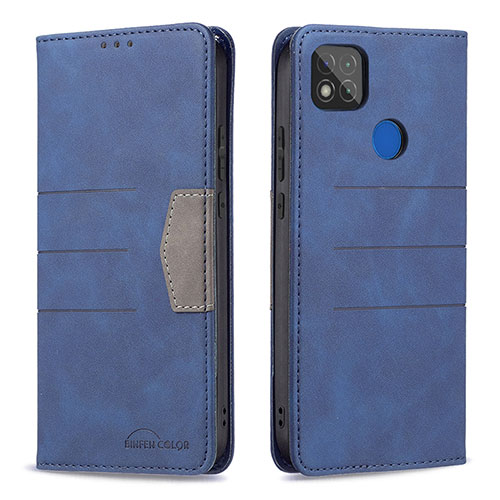 Leather Case Stands Flip Cover Holder B02F for Xiaomi POCO C3 Blue