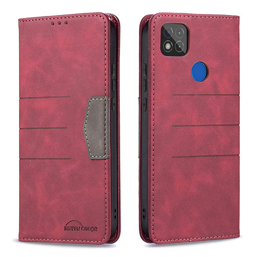 Leather Case Stands Flip Cover Holder B02F for Xiaomi POCO C3 Red