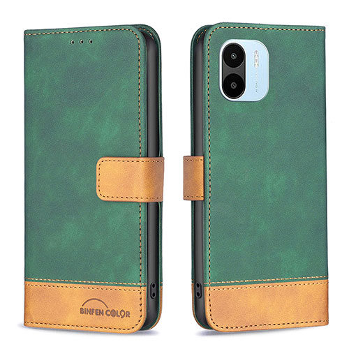 Leather Case Stands Flip Cover Holder B02F for Xiaomi Poco C51 Green