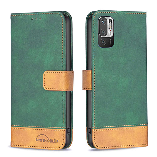 Leather Case Stands Flip Cover Holder B02F for Xiaomi POCO M3 Pro 5G Green