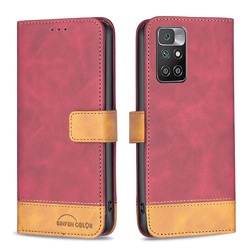 Leather Case Stands Flip Cover Holder B02F for Xiaomi Redmi 10 (2022) Red