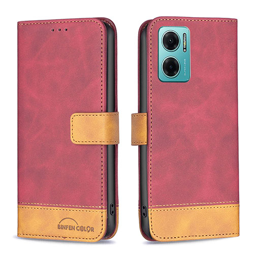 Leather Case Stands Flip Cover Holder B02F for Xiaomi Redmi 10 5G Red