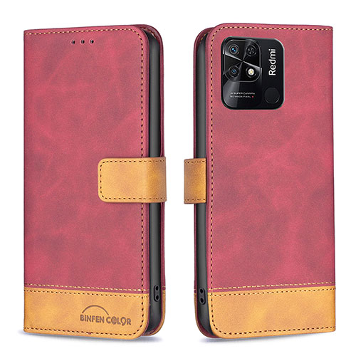 Leather Case Stands Flip Cover Holder B02F for Xiaomi Redmi 10C 4G Red