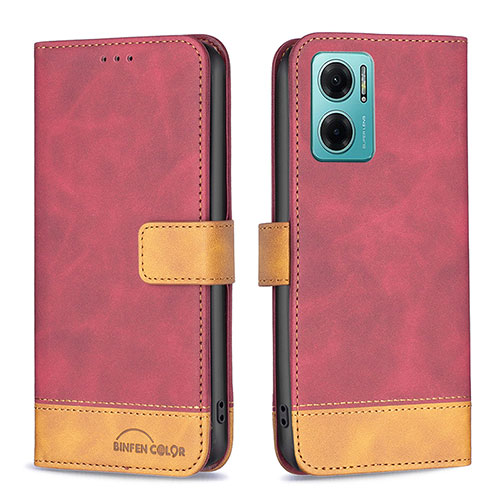 Leather Case Stands Flip Cover Holder B02F for Xiaomi Redmi 11 Prime 5G Red