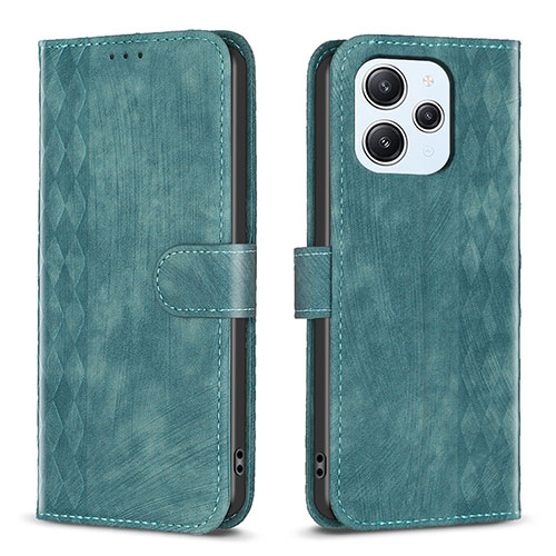 Leather Case Stands Flip Cover Holder B02F for Xiaomi Redmi 12 4G Green