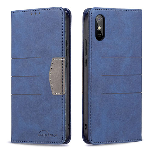 Leather Case Stands Flip Cover Holder B02F for Xiaomi Redmi 9i Blue