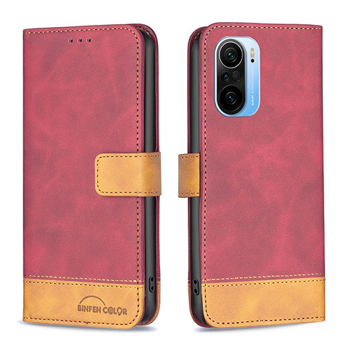 Leather Case Stands Flip Cover Holder B02F for Xiaomi Redmi K40 5G Red