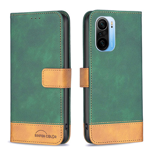 Leather Case Stands Flip Cover Holder B02F for Xiaomi Redmi K40 Pro+ Plus 5G Green