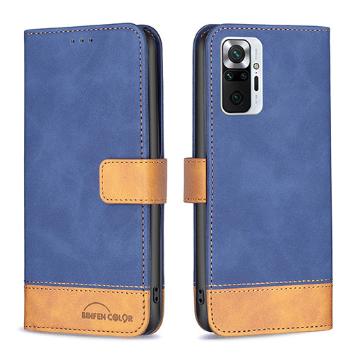 Leather Case Stands Flip Cover Holder B02F for Xiaomi Redmi Note 10 Pro 4G Blue