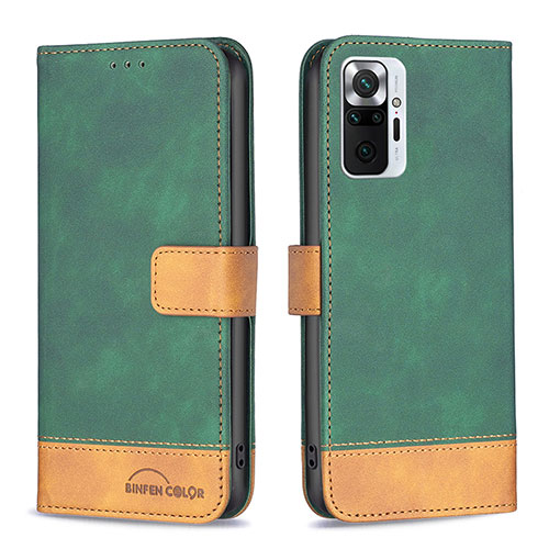 Leather Case Stands Flip Cover Holder B02F for Xiaomi Redmi Note 10 Pro Max Green