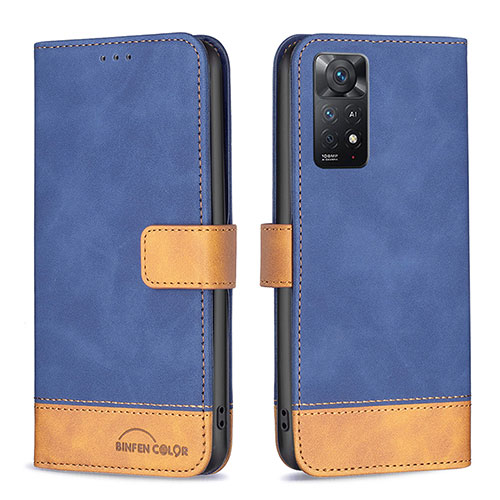 Leather Case Stands Flip Cover Holder B02F for Xiaomi Redmi Note 11 Pro 4G Blue