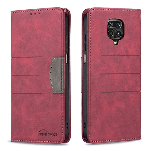 Leather Case Stands Flip Cover Holder B02F for Xiaomi Redmi Note 9 Pro Red