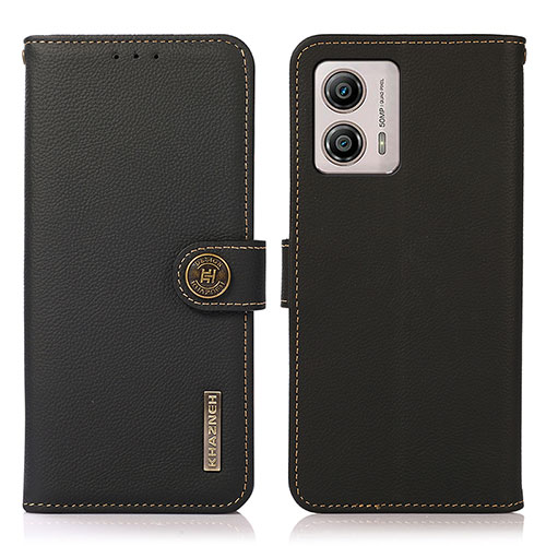 Leather Case Stands Flip Cover Holder B02H for Motorola Moto G53j 5G Black