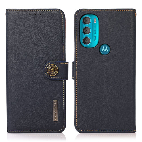 Leather Case Stands Flip Cover Holder B02H for Motorola Moto G71 5G Blue