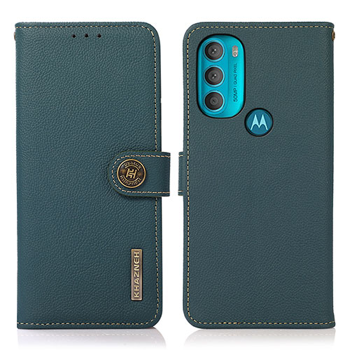 Leather Case Stands Flip Cover Holder B02H for Motorola Moto G71 5G Green