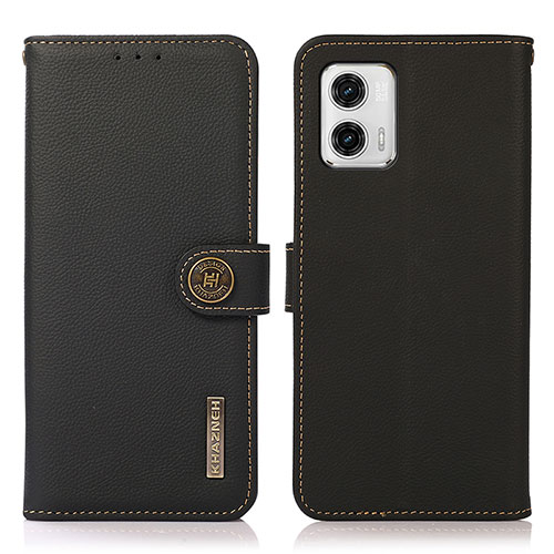 Leather Case Stands Flip Cover Holder B02H for Motorola Moto G73 5G Black