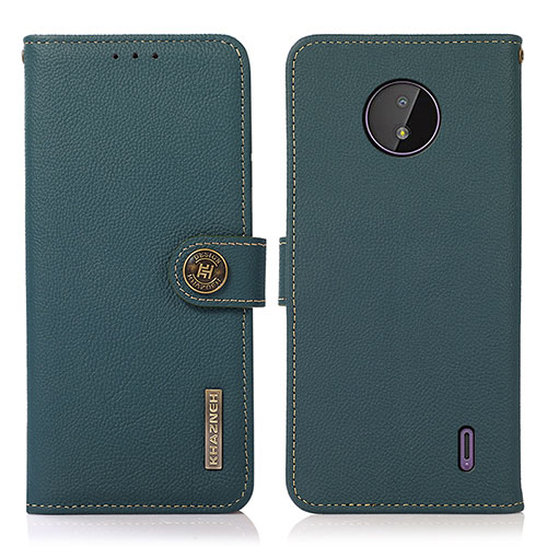 Leather Case Stands Flip Cover Holder B02H for Nokia C10 Green