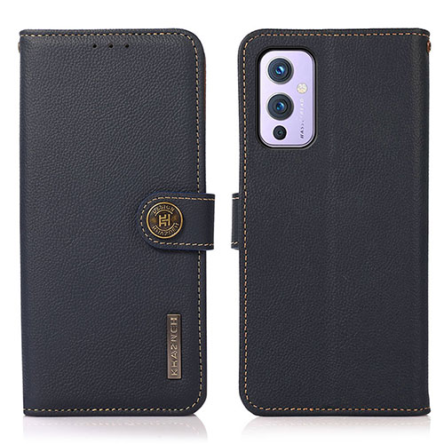 Leather Case Stands Flip Cover Holder B02H for OnePlus 9 5G Blue