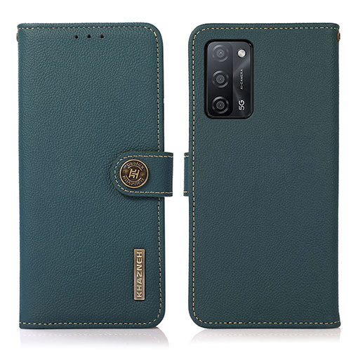 Leather Case Stands Flip Cover Holder B02H for Oppo A55 5G Green