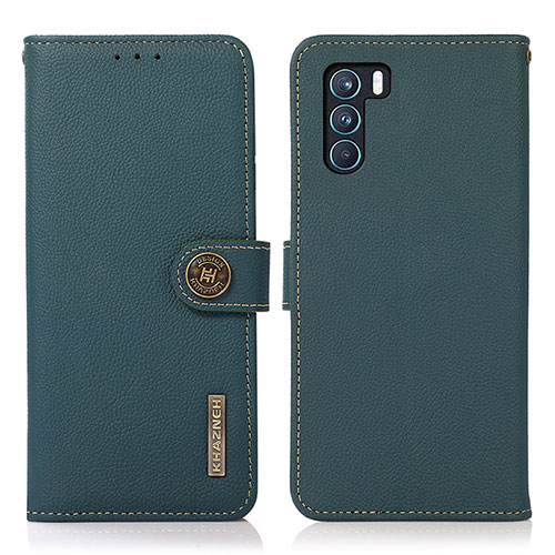 Leather Case Stands Flip Cover Holder B02H for Oppo K9 Pro 5G Green