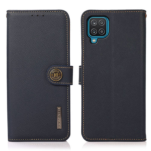 Leather Case Stands Flip Cover Holder B02H for Samsung Galaxy F12 Blue