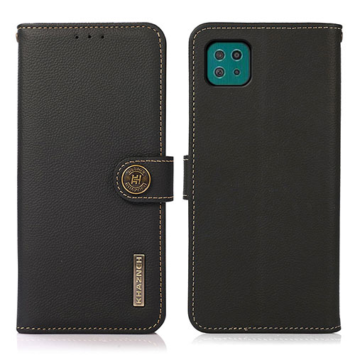 Leather Case Stands Flip Cover Holder B02H for Samsung Galaxy F42 5G Black